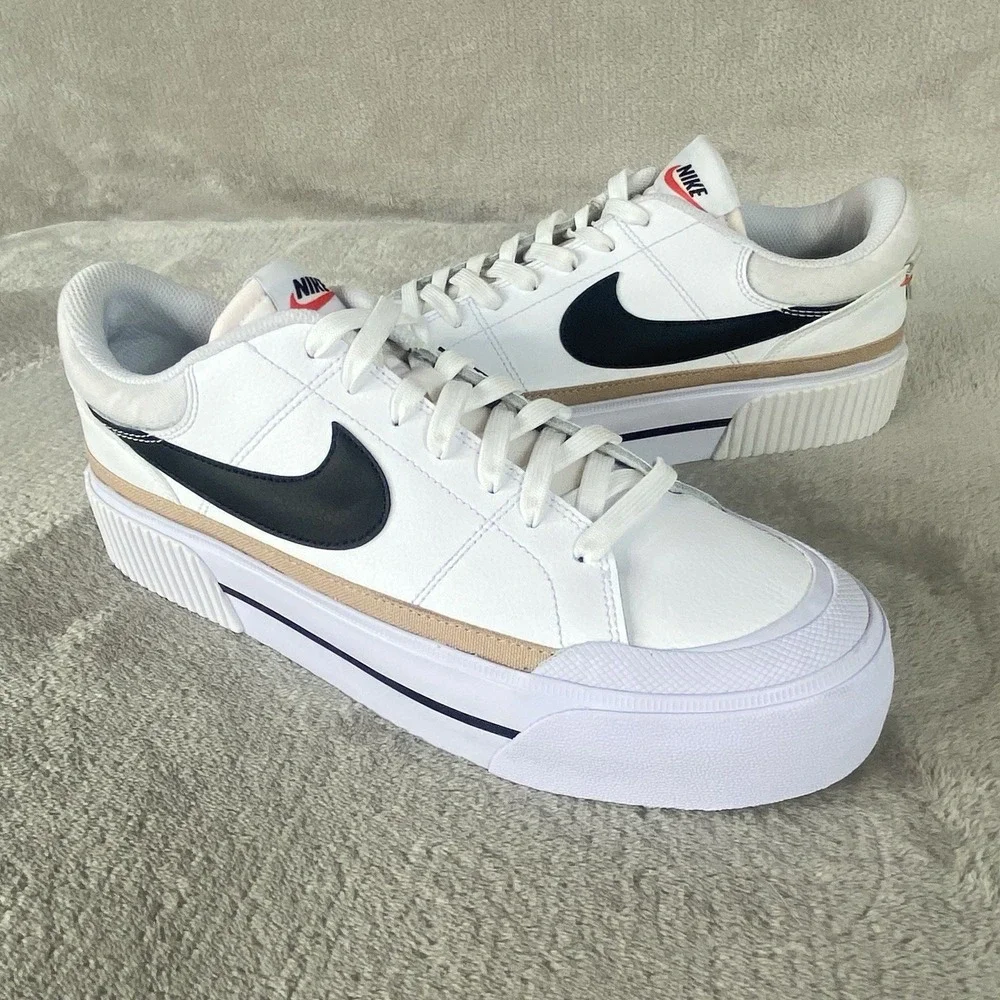 Nike Court Legacy Lift Shoes Womens Size 11 White Black Leather Sneakers NEW
